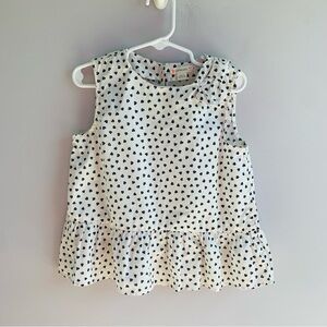 CrewCuts Cotton Top Sleeveless White Navy Hearts Bow Detail Ruffles Girls Size 6